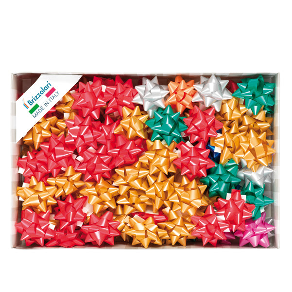 BRIZZOLARI - 00064300 - Stelle di nastro liscio 6800 - 14 mm x diam. 6,5 cm - colori natalizi assortiti - Brizzolari - conf. 100 pezzi