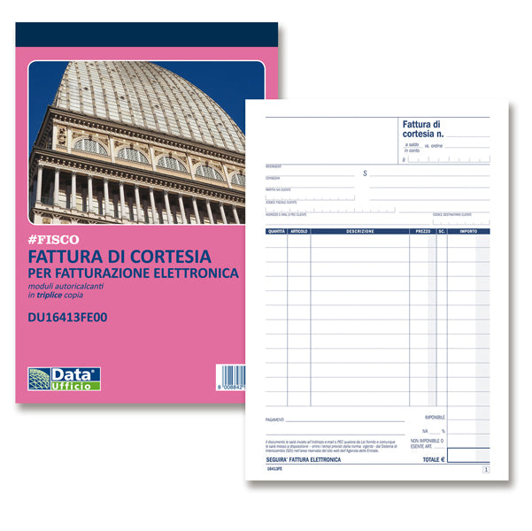 DATA UFFICIO - DU16413FE00 - Blocco fatture di cortesia - 33-33-33 copie autoric. - 21,5 x 14,8 cm - DU16413FE00 - Data Ufficio