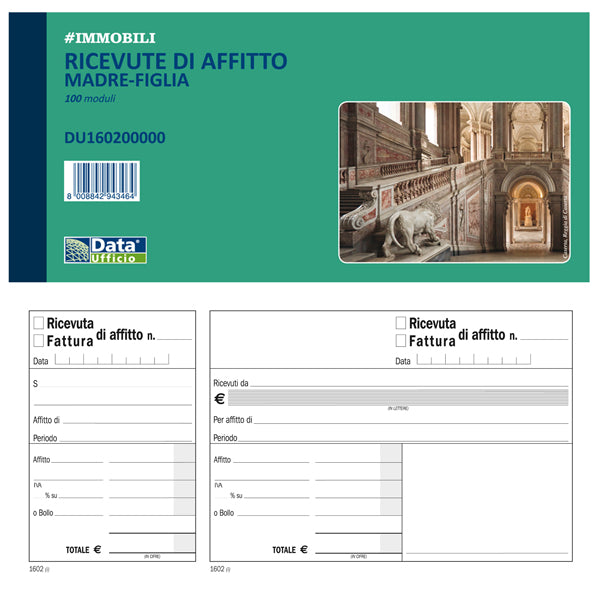 DATA UFFICIO - DU160200000 - Blocco ricevute-fatture affitto madre-figlia - 100 pagine - 10 x 21,5 cm - DU160200000 - Data Ufficio