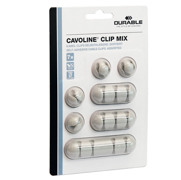 DURABLE - 5041-10 - Mix Clip Cavoline fermacavi - adesivi - grigio - Durable - conf. 7 pezzi