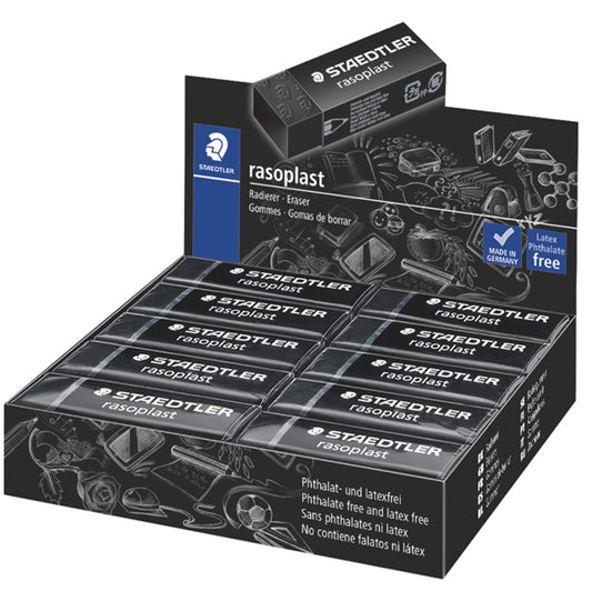 STAEDTLER - 526B20-9 - Gomma Rasoplast - 63 x 13 x 23 mm - nero per matita - Staedtler - box 20 pezzi