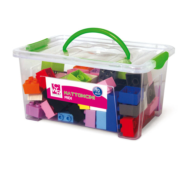 CWR - 12353-1 - Mattoncini Midi da costruzione - in ABS - colori assortiti - CWR - bauletto da 70 pezzi