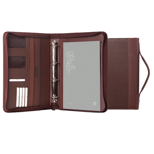 IN TEMPO - 8249OF33 - Portablocco Office - con manico - ecopelle - con zip - 28x36 cm - marrone - InTempo