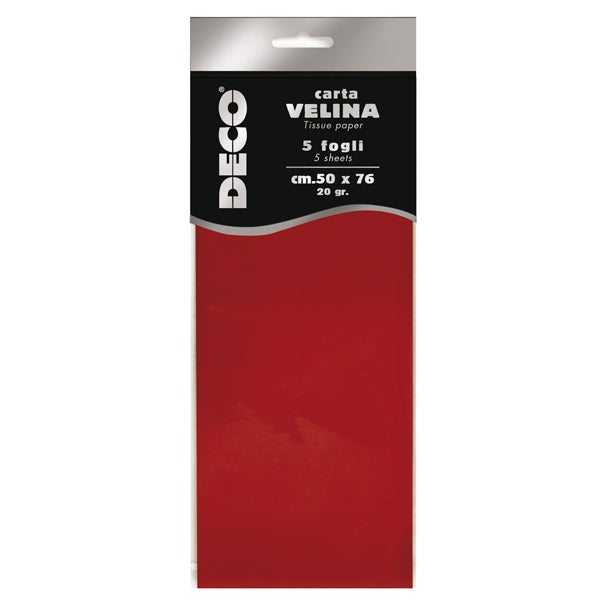 DECO - 12283-06 - Carta velina - 20 gr - 50 x 76 cm - rosso - Deco - busta 5 fogli
