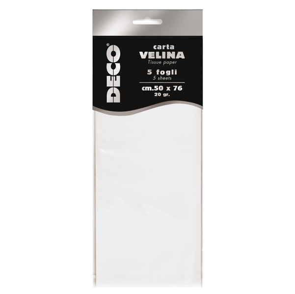 DECO - 12295-01 - Carta velina - 20 gr - 50 x 76 cm - bianco perlescente - Deco - busta 5 fogli
