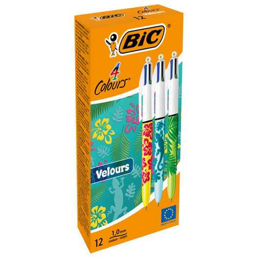 BIC - 9672771 - Penna sfera scatto multifunzione 4 Colours Velours - punta 1,0 mm - 4 colori - Bic - scatola 12 pezzi