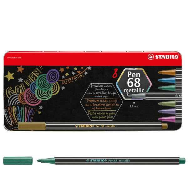 STABILO - 6808-8-32 - Pennarelli Pen 68 - colori assortiti metallic - Stabilo - scatola in metallo 8 pezzi
