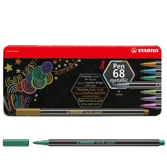 STABILO - 6808-8-32 - Pennarelli Pen 68 - colori assortiti metallic - Stabilo - scatola in metallo 8 pezzi