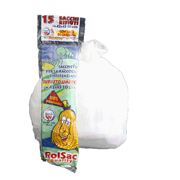 Rolsac - 10130 - Sacchi bio - 42 x 52 cm - 10 L - 17 micron - bianco - Rolsac - conf. 15 pezzi