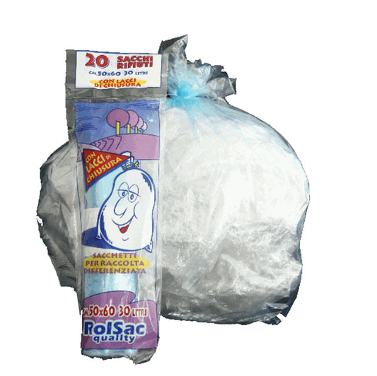 Rolsac - 10063 - Sacchi - 50 x 60 cm - 30 L - 16 micron - azzurro trasparente - Rolsac - conf. 20 pezzi