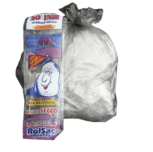 Rolsac - 10062 - Sacchi - 50 x 60 cm - 30 L - 16 micron - grigio trasparente - Rolsac - conf. 20 pezzi