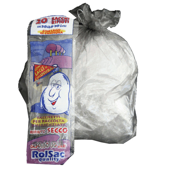Rolsac - 10064 - Sacchi - 50 x 60 cm - 30 L - 16 micron - trasparente neutro - Rolsac - conf. 20 pezzi