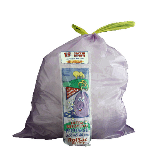 Rolsac - 10050 - Sacchi - 55 x 65 cm - 44 L - 18 micron - con maniglie - viola - Rolsac - conf. 15 pezzi