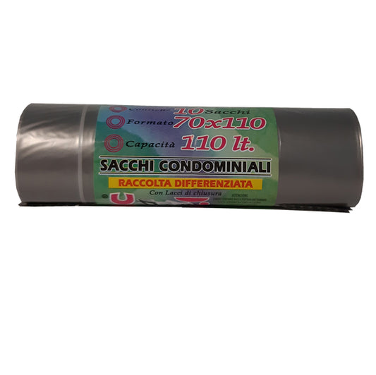 Rolsac - 10466 - Sacchi - 70 x 110 cm - 110 L - 22 micron - grigio trasparente - Rolsac - conf. 10 pezzi