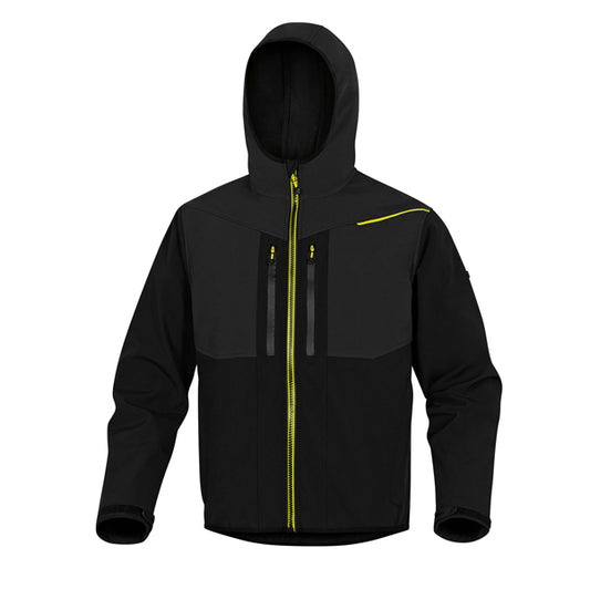 DELTAPLUS - HORT2NJGT - Giacca Softshell Horten - tessuto Softshell-poliestere-elastan - con cappuccio - taglia L - nero-giallo - Deltaplus