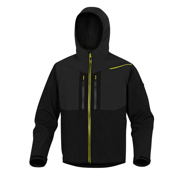 DELTAPLUS - HORT2NJXG - Giacca Softshell Horten - tessuto Softshell-poliestere-elastan - con cappuccio - taglia XL - nero-giallo - Deltaplus