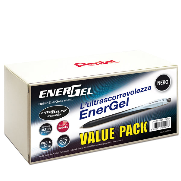 PENTEL - 0022229 - Roller a scatto Energel Slim - punta 0,7 mm - nero - value pack 20+4 pezzi