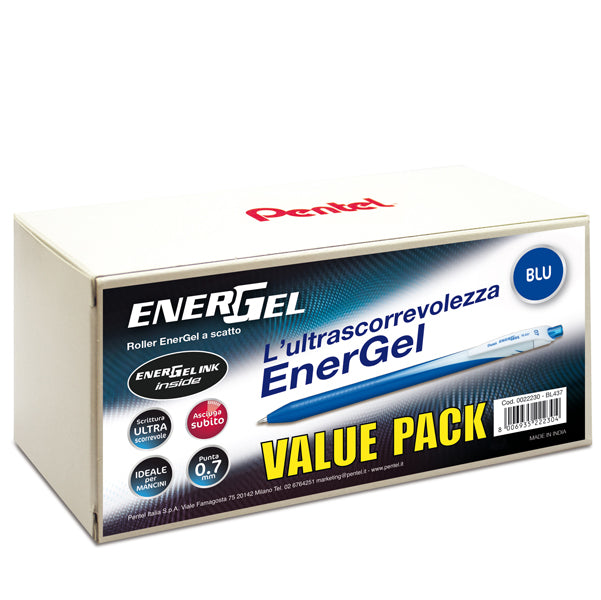 PENTEL - 0022230 - Roller a scatto Energel Slim - punta 0,7 mm - blu - value pack 20+4 pezzi