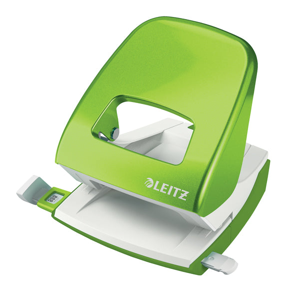 LEITZ - 50081254 - Perforatore 5008 New NeXXt WOW - passo 8 cm - max 30 fogli - 2 fori - verde lime - Leitz