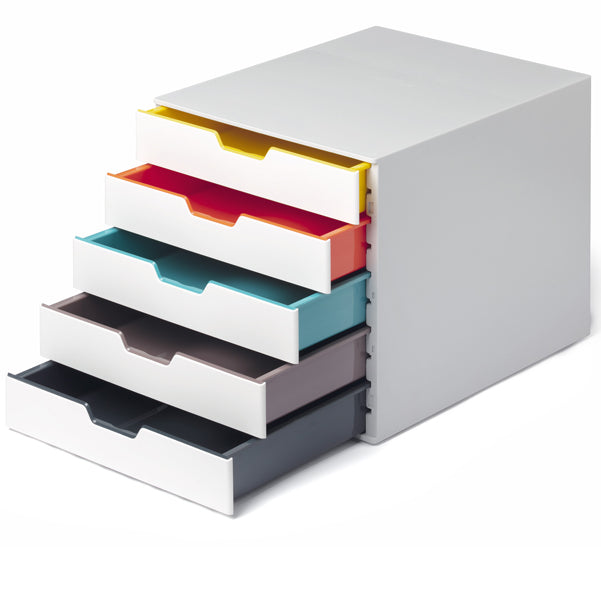 DURABLE - 7625-27 - Cassettiera 5 cassetti colorati - bianco ghiaccio - cassetti 5 cm - Durable