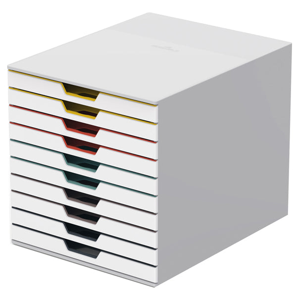DURABLE - 7630-27 - Cassettiera 10 cassetti colorati varicolor - bianco ghiaccio - 2,5cm - Durable