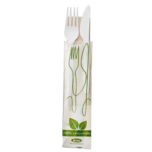 Leone - Q2048.S - Bis coltello e forchetta - CPLA - con tovagliolo - Leone - conf. 250 pezzi