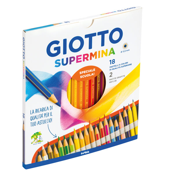 GIOTTO - 236300 - Pastello Supermina - mina 3,8 mm - con 2 matite HB - 2B - Giotto - astuccio 18 + 2 pezzi