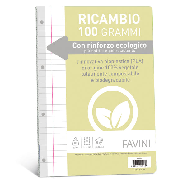 FAVINI - A476404 - Ricambi c-rinforzo ecologico - A4 - 100gr - 40 fg - 1 rigo c-margine - Favini