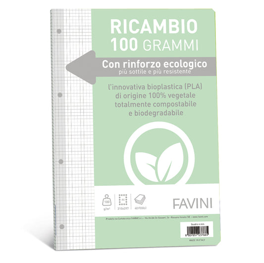 FAVINI - A474404 - Ricambi c-rinforzo ecologico - A4 - 100 gr - 40 fg - 4 mm - Favini