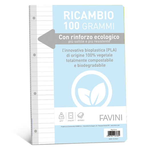 FAVINI - A477404 - Ricambi c-rinforzo ecologico - A4 - 100 gr - 40 fg - 1 rigo - Favini