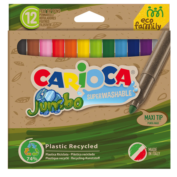 CARIOCA - 43101 - Pennarelli Jumbo Eco Family - lavabili - colori assortiti - Carioca - scatola 12 pezzi