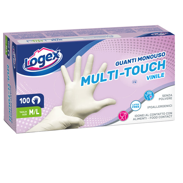 LOGEX PROFESSIONAL - B8LX-3478V03 - Guanti monouso - in vinile non talcato - tg. L - Logex Professional - conf.100 pezzi