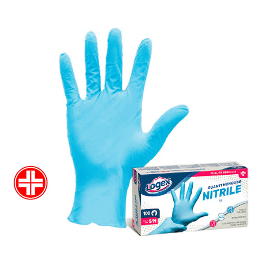 LOGEX PROFESSIONAL - 3476LXM - Guanti in nitrile non talcato - per uso medicale - taglia S-M - azzurro - Logex Professional - scatola 100 pezzi