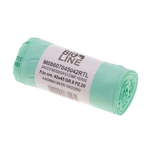 No Brand - H1O008R - Sacchi bio - 42x45 cm - 10 L - 16 micron - verde - conf. 20 pezzi