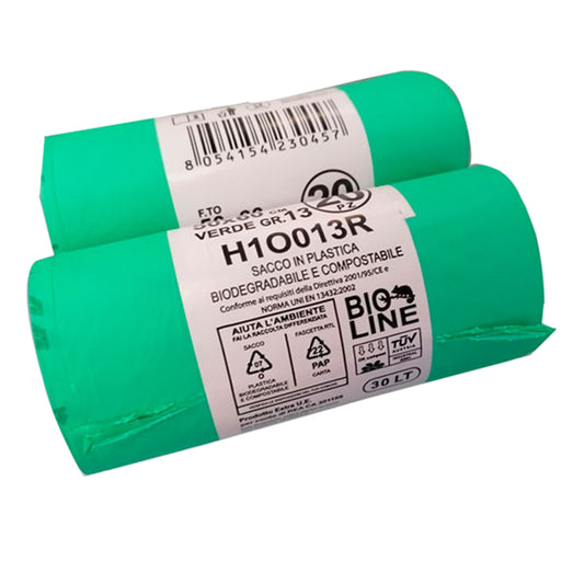No Brand - H1O013R - Sacchi bio - 50x60 cm - 30 L - 17 micron - verde - conf. 20 pezzi