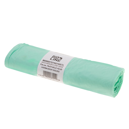 No Brand - H1O021R - Sacchi bio - 70x70 cm - 70 L - 18 micron - verde - conf. 20 pezzi