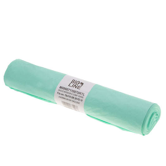 No Brand - H1O038R - Sacchi bio - 70x100 cm - 110 L - 18 micron - verde - conf. 10 pezzi