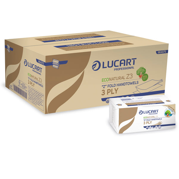 Lucart - 864075 - Asciugamani piegati a Z EcoNatural Plastic Free - Lucart - pacco da 198 pezzi