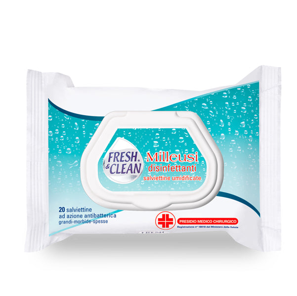 Fresh&Clean - 06-0242 - Salviette disinfettanti antibatteriche milleusi - FreshClean - busta da 20 pezzi