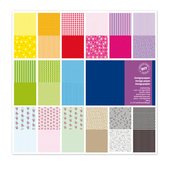 DECO - 12592 - Carta Scarpbooking Vichy - 30,5 x 30,5 cm - 180 gr-m2 - colori assortiti - DECO - conf. 30 fogli