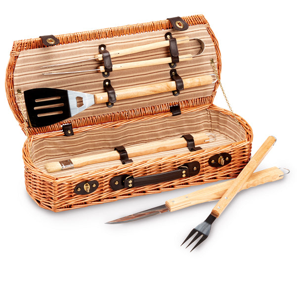 Garden Friend - C951033 - Set barbecue 5 attrezzi - valigetta di vimini - 13 x 26 x 61 cm - Garden Friend