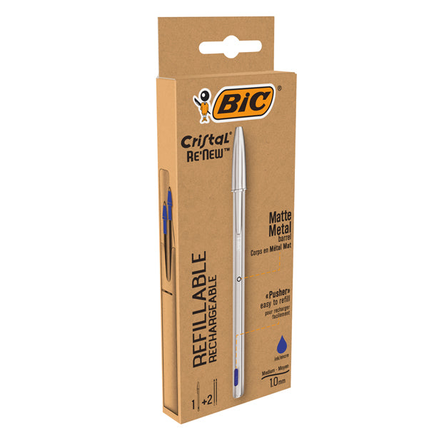 BIC - 997202 - Penna sfera Cristal  Re'New - con cappuccio - 1 mm - blu - Bic