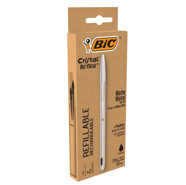 BIC - 997201 - Penna sfera Cristal  Re'New - con cappuccio - 1 mm - nero - Bic