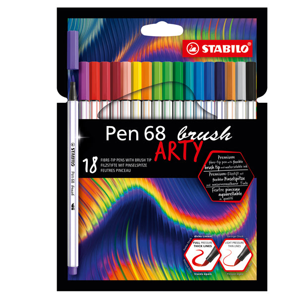 STABILO - 568-12-21-20 - Pennarelli Pen 68 Brush Arty Line 568-12 - colori assortiti - Stabilo - astuccio 12 pezzi