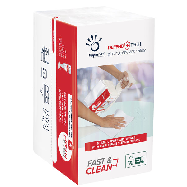 PAPERNET - 419295 - Panni Defend Tech - 2 veli - 21,6 x 33,25 cm - FastClean - Papernet - pacco 100 pezzi