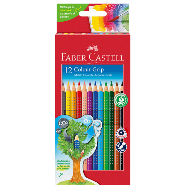 FABER-CASTELL - 112469 - Matite colorate Color Grip - acquerellabili - Faber Castell - scatola 12 pezzi