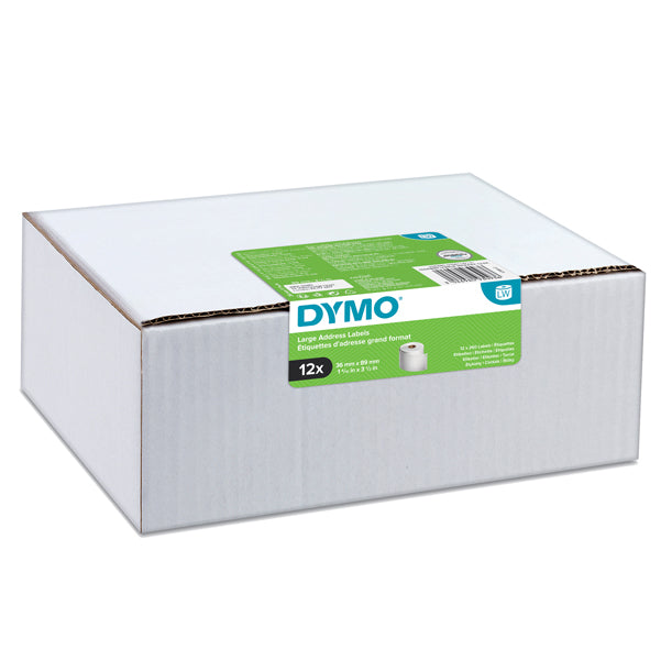 DYMO - 2093093 - Rotolo etichette indirizzi estesi - 36 x 89 mm - bianco - 260 etichette - rotolo - Dymo - value pack 12 pezzi