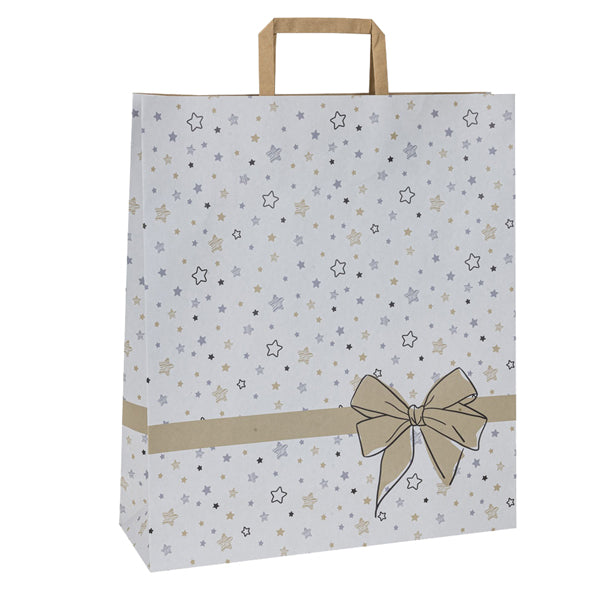 Mainetti Bags - 086915 - Shoppers - maniglie piattina - 22 x 10 x 29 cm - carta kraft - stars bianco - Mainetti Bags - conf. 25 pezzi