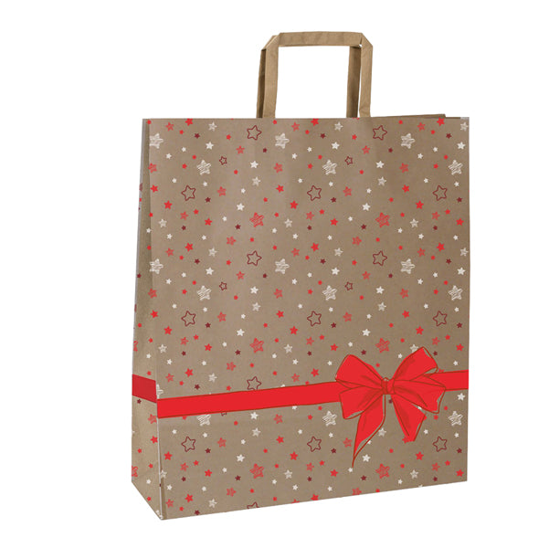 Mainetti Bags - 087103 - Shoppers - maniglie piattina - 36 x 12 x 41 cm - carta kraft - stars rosso - Mainetti Bags - conf. 25 pezzi