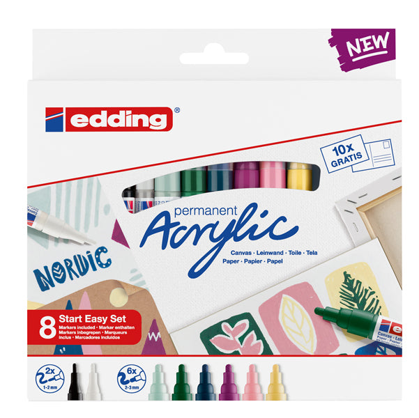 EDDING - 4-SES8N - Marcatore permanente acrilico Start Easy Set Nordic - colori assortiti - Edding - conf. 8 pezzi